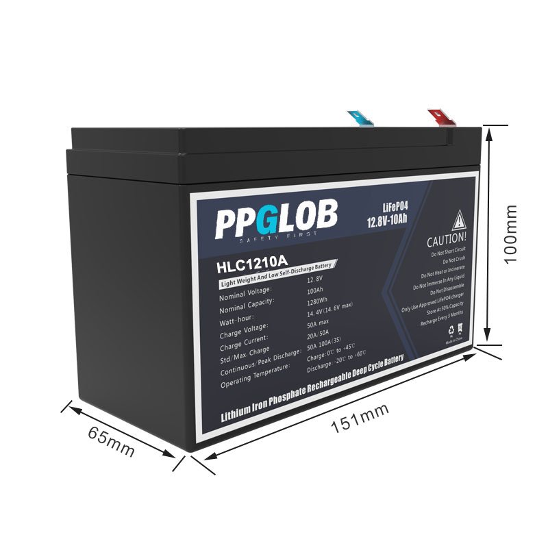 12V 10Ah LiFePo4 battery with dimensions PPGlob 01