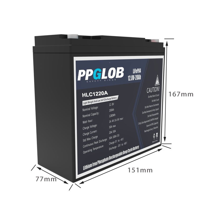 12V 20Ah Lifepo4 battery with size