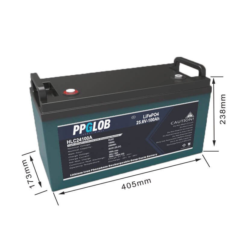 24v 100ah lfp battery with size